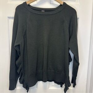 Olive Green Crew Neck Sweater with‎ Ruffle Detail